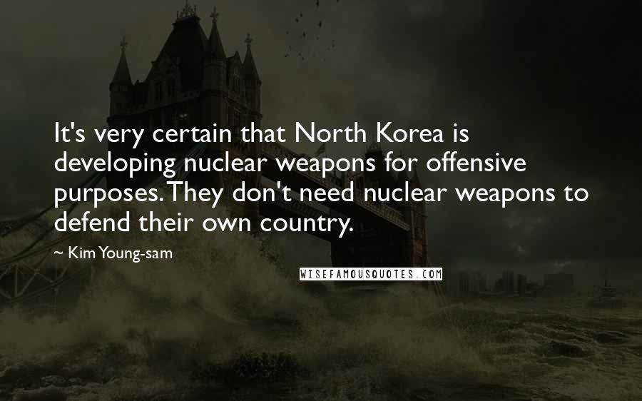 Kim Young-sam Quotes: It's very certain that North Korea is developing nuclear weapons for offensive purposes. They don't need nuclear weapons to defend their own country.