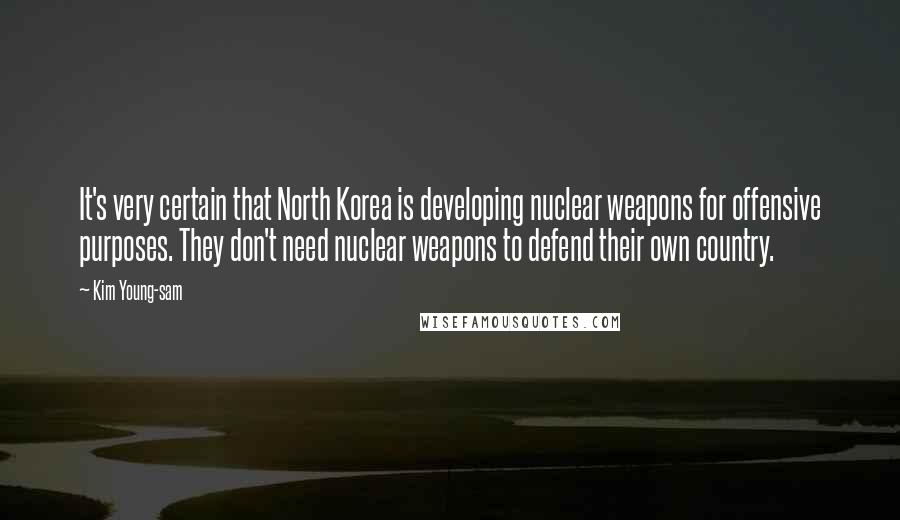 Kim Young-sam Quotes: It's very certain that North Korea is developing nuclear weapons for offensive purposes. They don't need nuclear weapons to defend their own country.