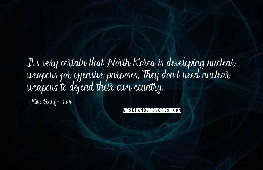 Kim Young-sam Quotes: It's very certain that North Korea is developing nuclear weapons for offensive purposes. They don't need nuclear weapons to defend their own country.