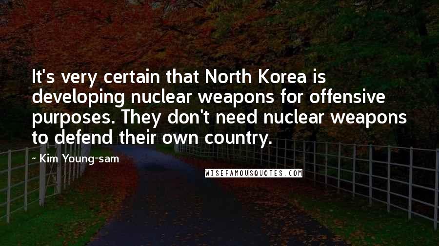 Kim Young-sam Quotes: It's very certain that North Korea is developing nuclear weapons for offensive purposes. They don't need nuclear weapons to defend their own country.