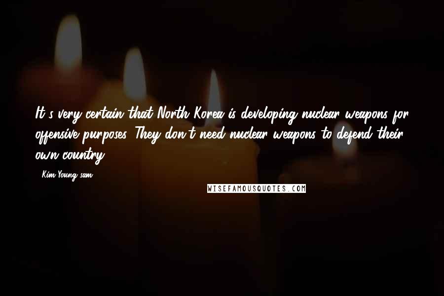 Kim Young-sam Quotes: It's very certain that North Korea is developing nuclear weapons for offensive purposes. They don't need nuclear weapons to defend their own country.