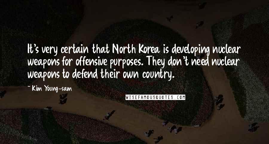 Kim Young-sam Quotes: It's very certain that North Korea is developing nuclear weapons for offensive purposes. They don't need nuclear weapons to defend their own country.