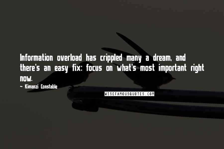 Kimanzi Constable Quotes: Information overload has crippled many a dream, and there's an easy fix: focus on what's most important right now.