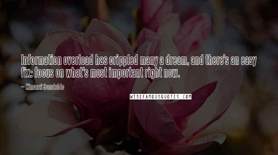 Kimanzi Constable Quotes: Information overload has crippled many a dream, and there's an easy fix: focus on what's most important right now.