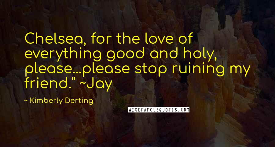 Kimberly Derting Quotes: Chelsea, for the love of everything good and holy, please...please stop ruining my friend." ~Jay
