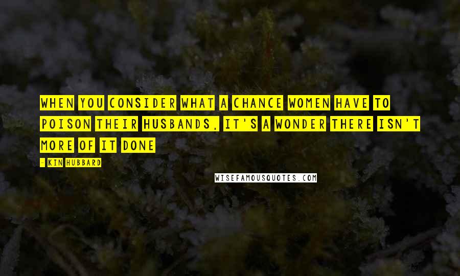 Kin Hubbard Quotes: When you consider what a chance women have to poison their husbands, it's a wonder there isn't more of it done