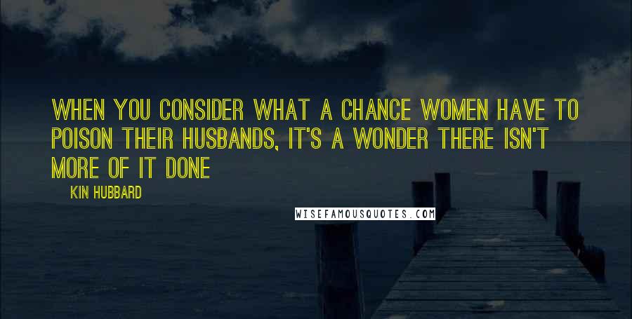 Kin Hubbard Quotes: When you consider what a chance women have to poison their husbands, it's a wonder there isn't more of it done