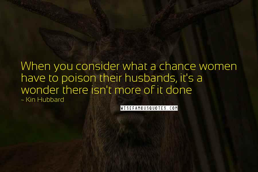 Kin Hubbard Quotes: When you consider what a chance women have to poison their husbands, it's a wonder there isn't more of it done