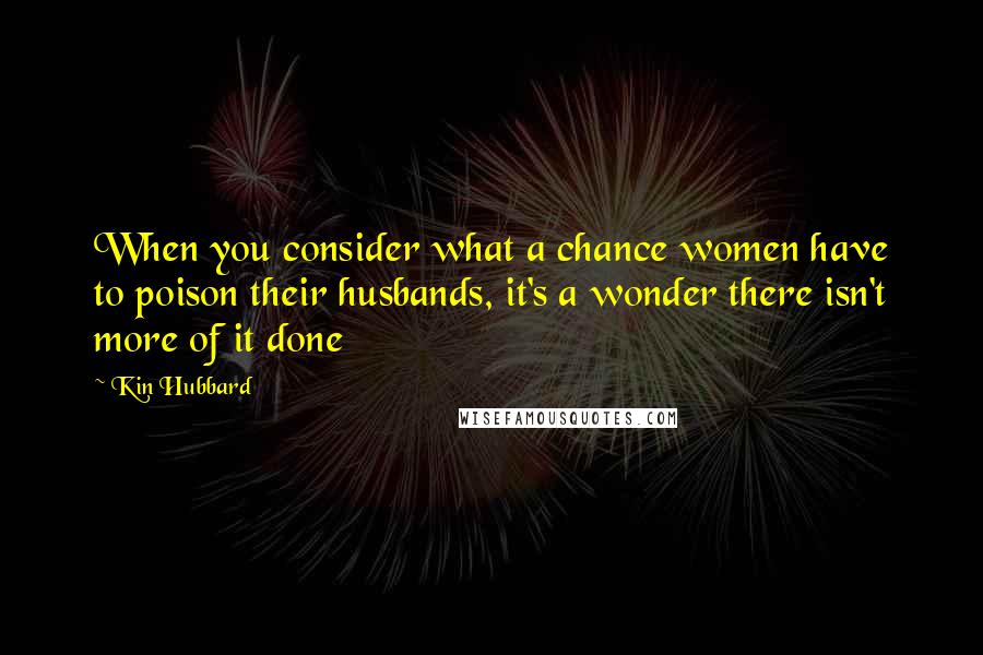 Kin Hubbard Quotes: When you consider what a chance women have to poison their husbands, it's a wonder there isn't more of it done