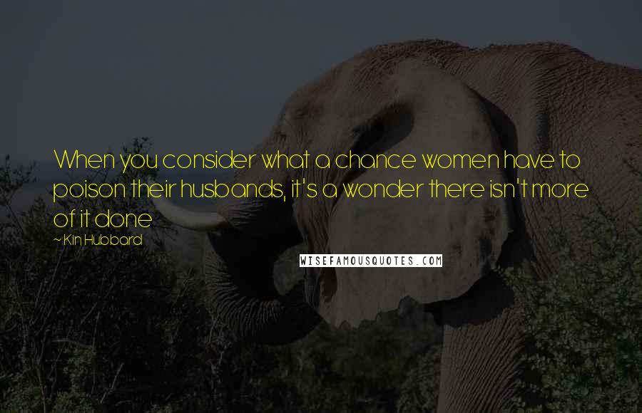 Kin Hubbard Quotes: When you consider what a chance women have to poison their husbands, it's a wonder there isn't more of it done