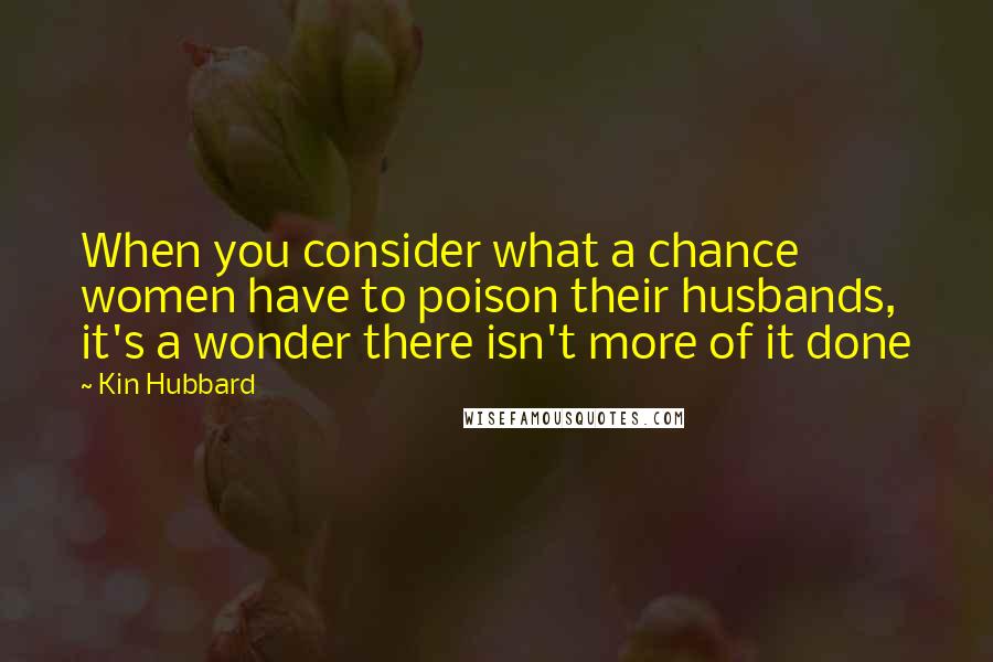Kin Hubbard Quotes: When you consider what a chance women have to poison their husbands, it's a wonder there isn't more of it done