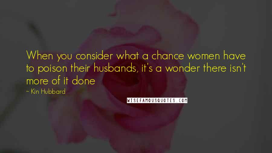 Kin Hubbard Quotes: When you consider what a chance women have to poison their husbands, it's a wonder there isn't more of it done