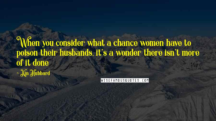 Kin Hubbard Quotes: When you consider what a chance women have to poison their husbands, it's a wonder there isn't more of it done