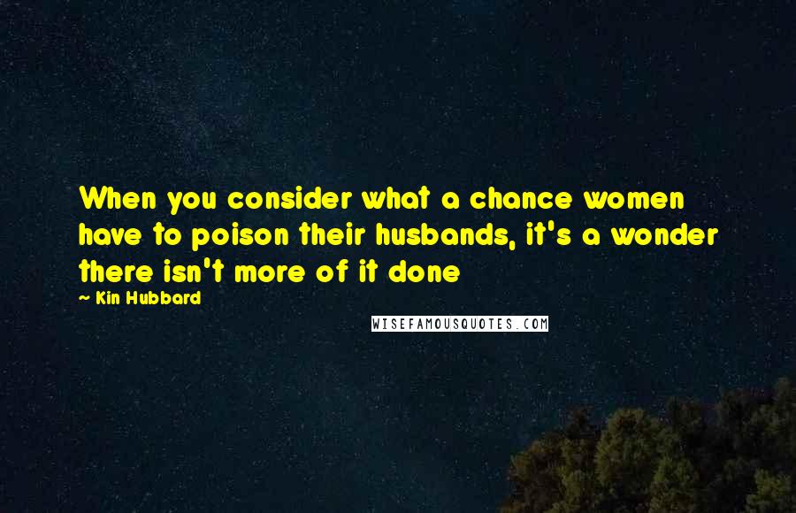 Kin Hubbard Quotes: When you consider what a chance women have to poison their husbands, it's a wonder there isn't more of it done