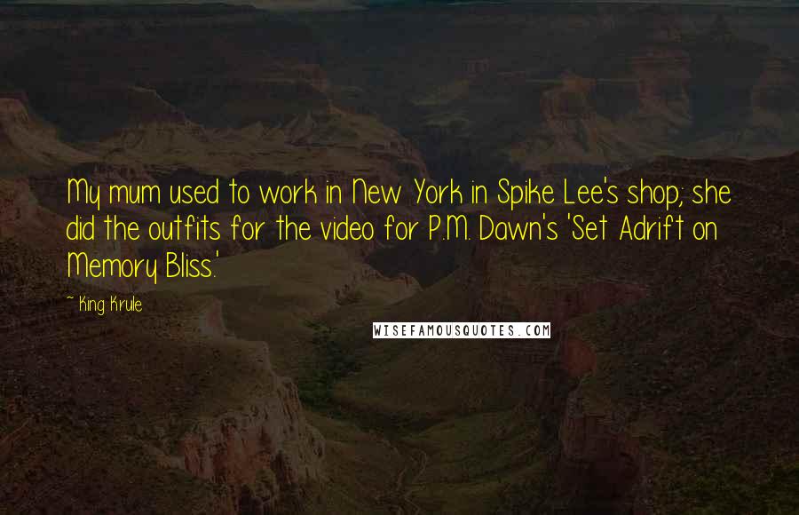 King Krule Quotes: My mum used to work in New York in Spike Lee's shop; she did the outfits for the video for P.M. Dawn's 'Set Adrift on Memory Bliss.'