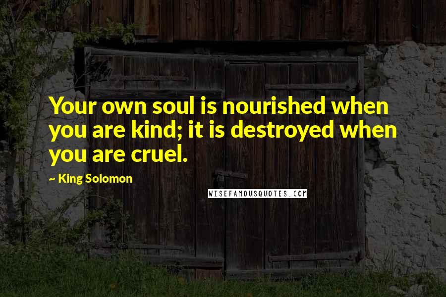 King Solomon Quotes: Your own soul is nourished when you are kind; it is destroyed when you are cruel.