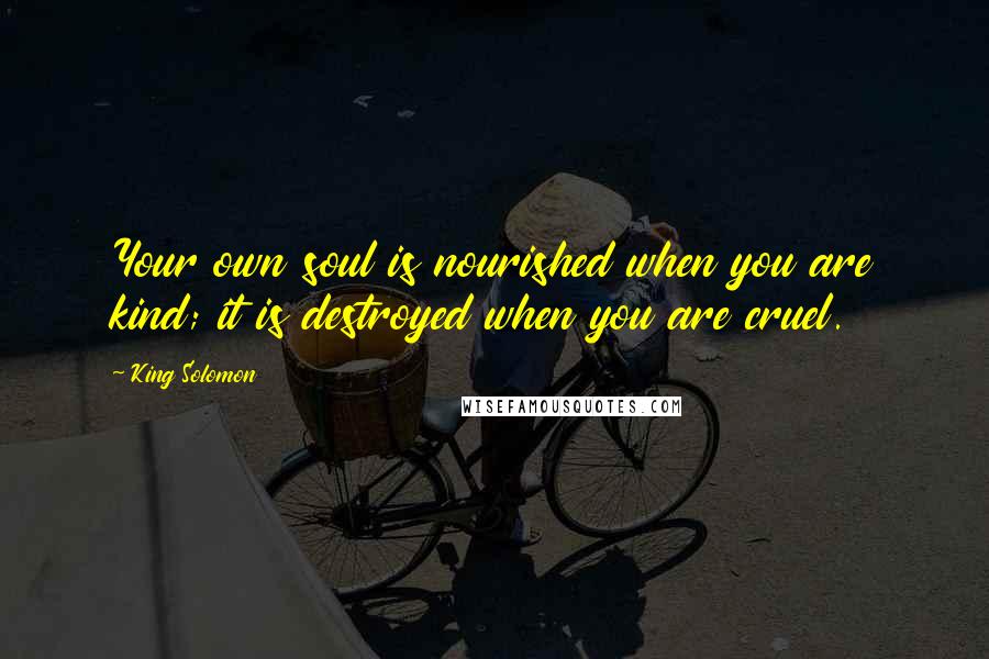 King Solomon Quotes: Your own soul is nourished when you are kind; it is destroyed when you are cruel.