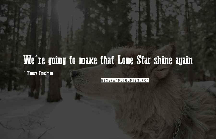 Kinky Friedman Quotes: We're going to make that Lone Star shine again