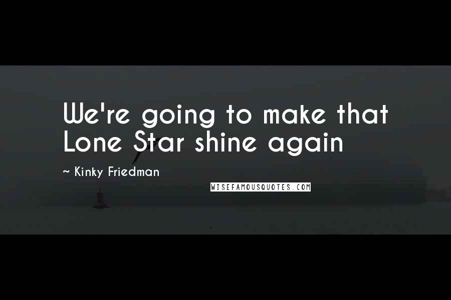 Kinky Friedman Quotes: We're going to make that Lone Star shine again