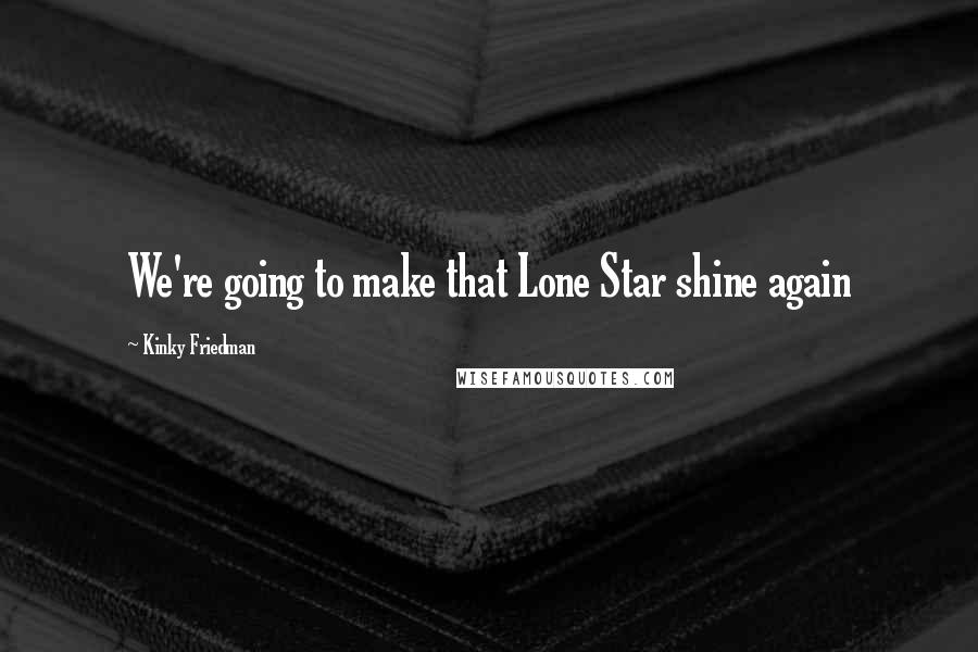 Kinky Friedman Quotes: We're going to make that Lone Star shine again