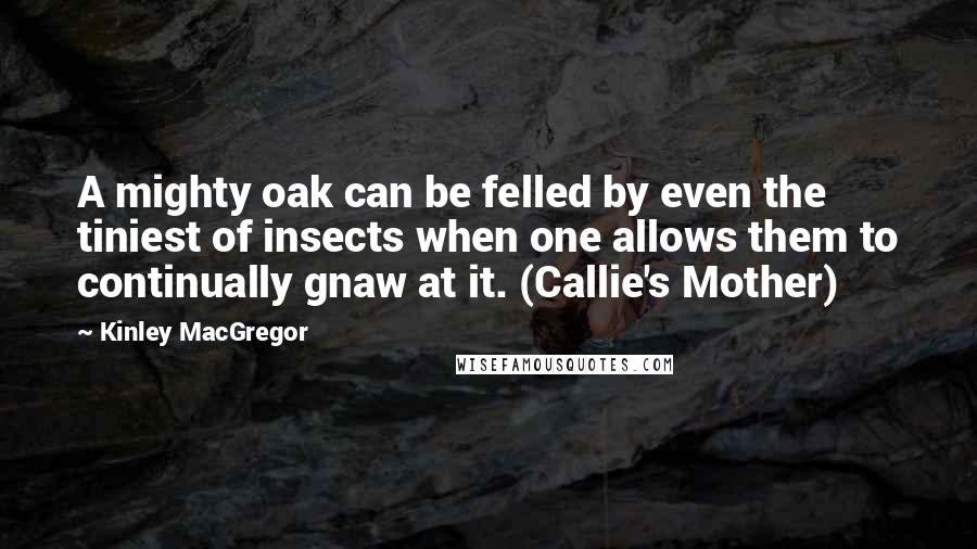 Kinley MacGregor Quotes: A mighty oak can be felled by even the tiniest of insects when one allows them to continually gnaw at it. (Callie's Mother)
