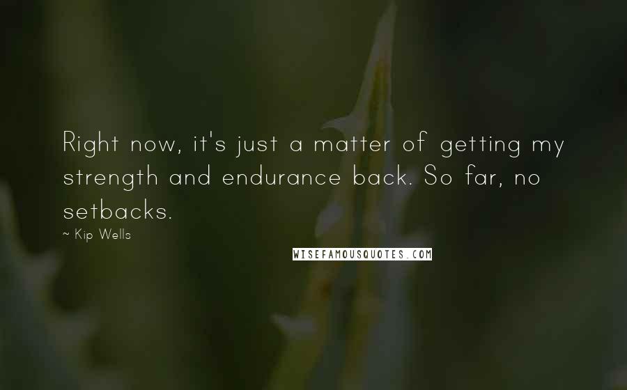 Kip Wells Quotes: Right now, it's just a matter of getting my strength and endurance back. So far, no setbacks.