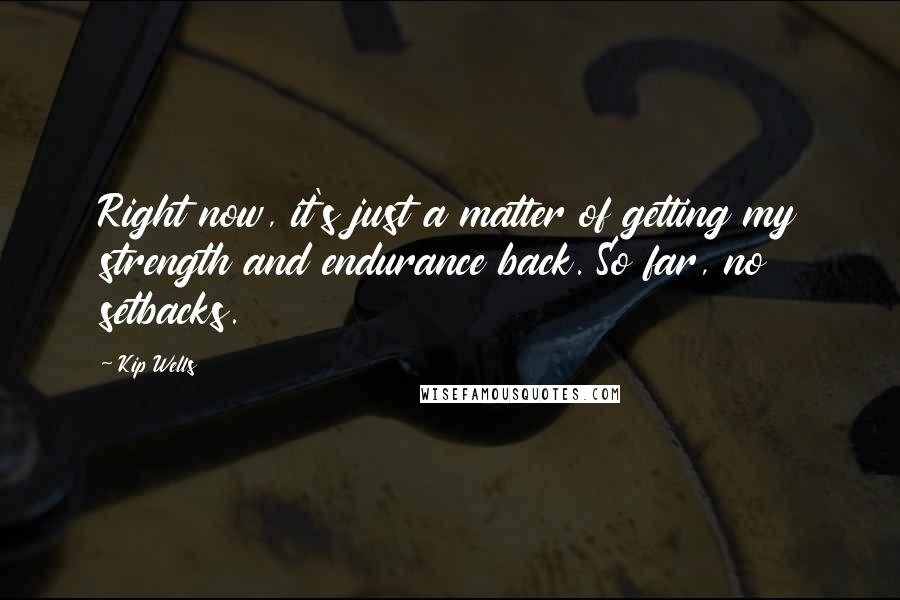 Kip Wells Quotes: Right now, it's just a matter of getting my strength and endurance back. So far, no setbacks.