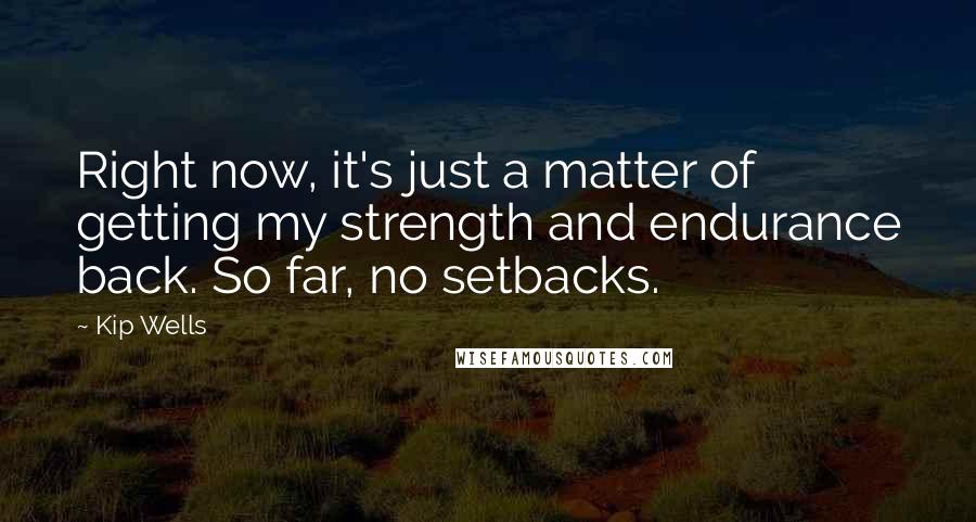 Kip Wells Quotes: Right now, it's just a matter of getting my strength and endurance back. So far, no setbacks.