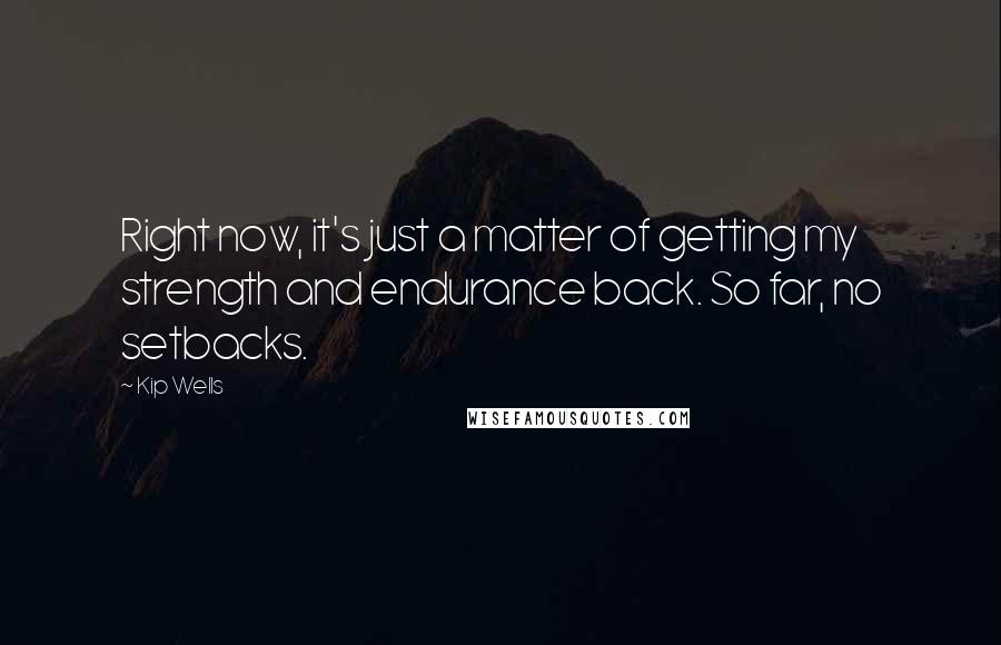 Kip Wells Quotes: Right now, it's just a matter of getting my strength and endurance back. So far, no setbacks.