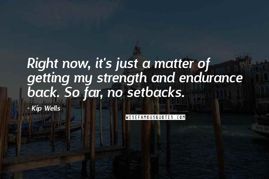 Kip Wells Quotes: Right now, it's just a matter of getting my strength and endurance back. So far, no setbacks.