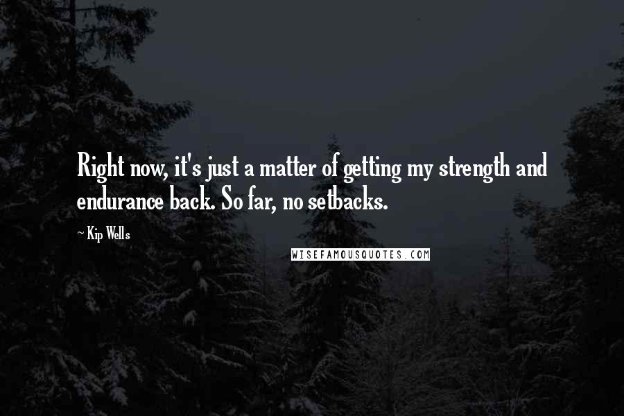 Kip Wells Quotes: Right now, it's just a matter of getting my strength and endurance back. So far, no setbacks.