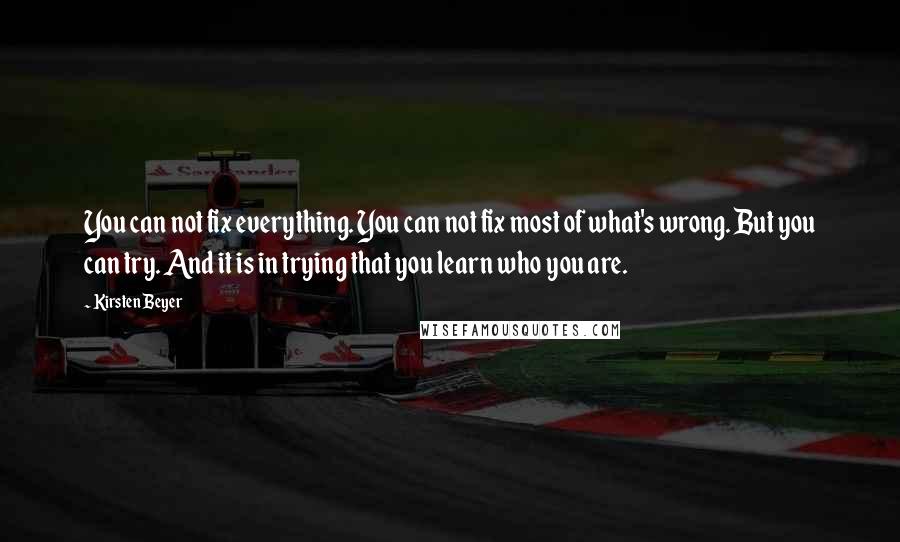 Kirsten Beyer Quotes: You can not fix everything. You can not fix most of what's wrong. But you can try. And it is in trying that you learn who you are.