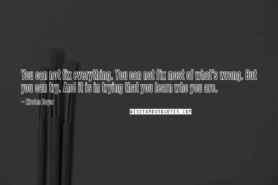 Kirsten Beyer Quotes: You can not fix everything. You can not fix most of what's wrong. But you can try. And it is in trying that you learn who you are.