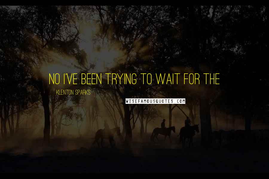 Klenton Sparks Quotes: No I've been trying to wait for the