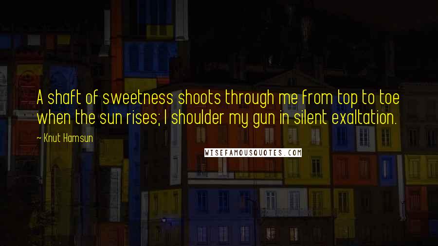 Knut Hamsun Quotes: A shaft of sweetness shoots through me from top to toe when the sun rises; I shoulder my gun in silent exaltation.