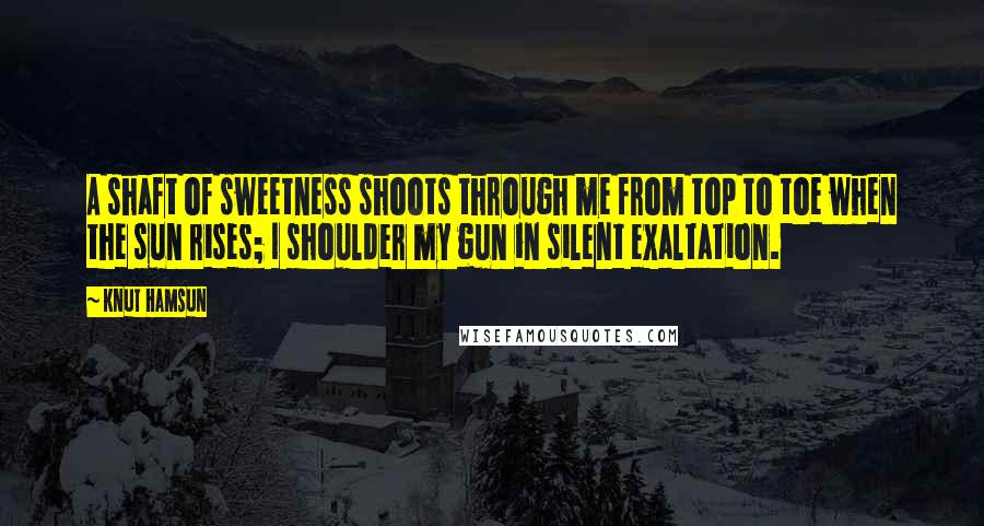 Knut Hamsun Quotes: A shaft of sweetness shoots through me from top to toe when the sun rises; I shoulder my gun in silent exaltation.