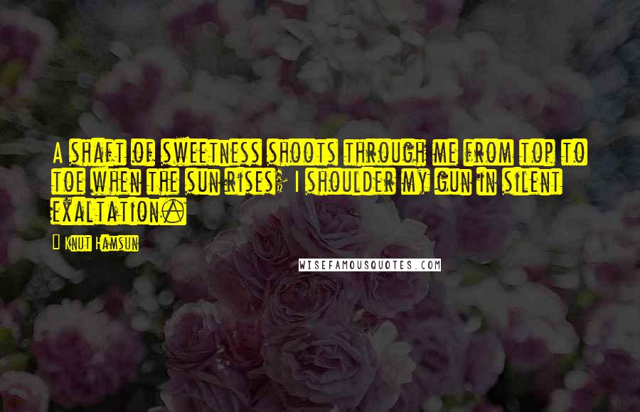 Knut Hamsun Quotes: A shaft of sweetness shoots through me from top to toe when the sun rises; I shoulder my gun in silent exaltation.