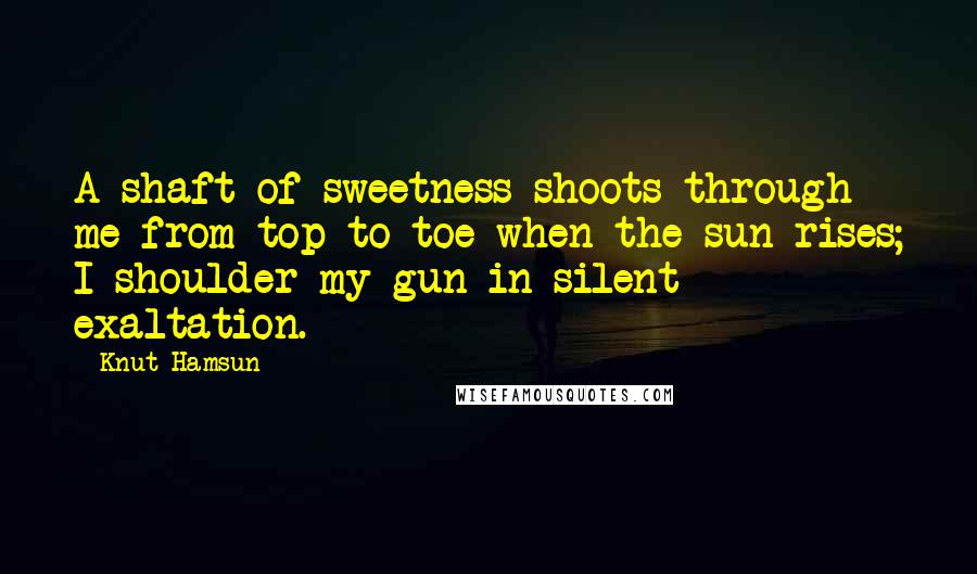 Knut Hamsun Quotes: A shaft of sweetness shoots through me from top to toe when the sun rises; I shoulder my gun in silent exaltation.