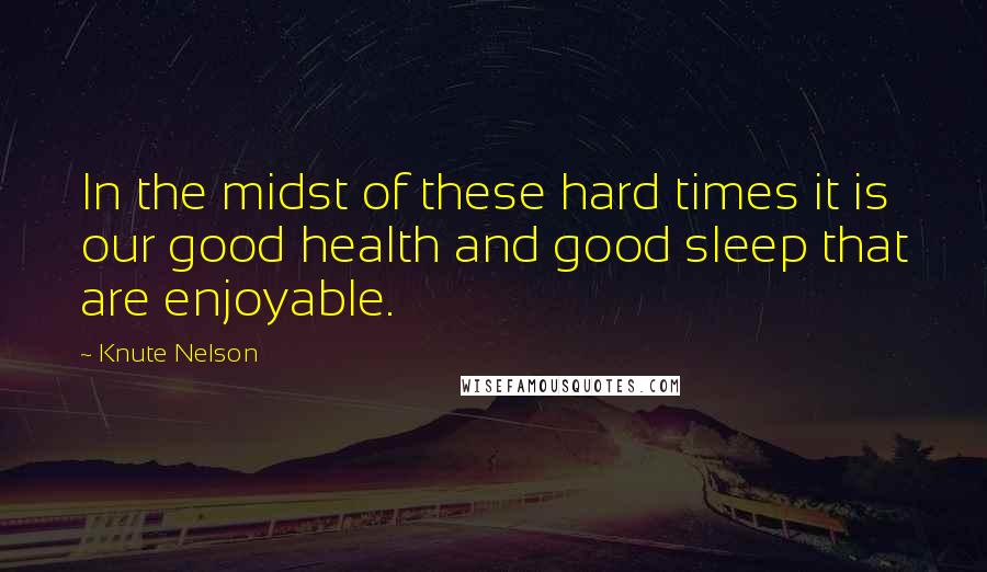 Knute Nelson Quotes: In the midst of these hard times it is our good health and good sleep that are enjoyable.