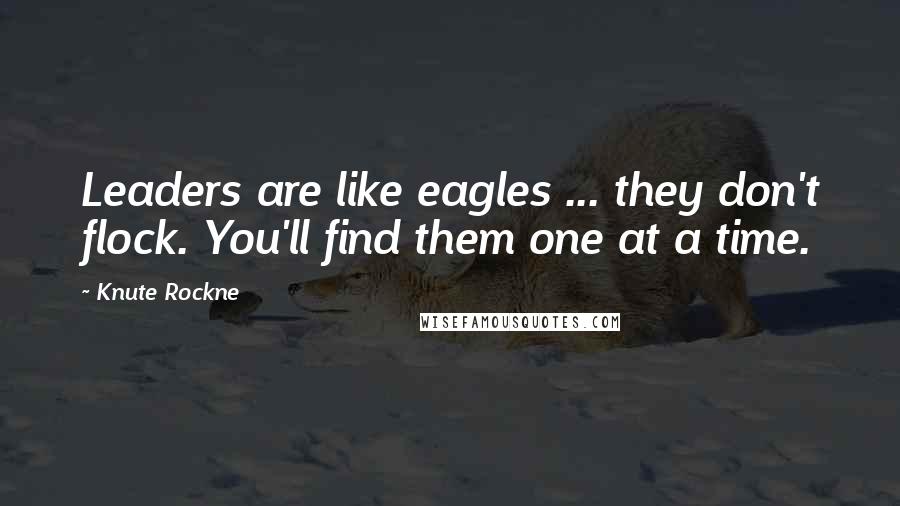 Knute Rockne Quotes: Leaders are like eagles ... they don't flock. You'll find them one at a time.