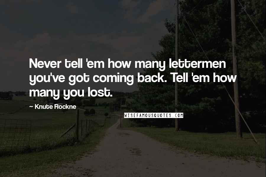 Knute Rockne Quotes: Never tell 'em how many lettermen you've got coming back. Tell 'em how many you lost.