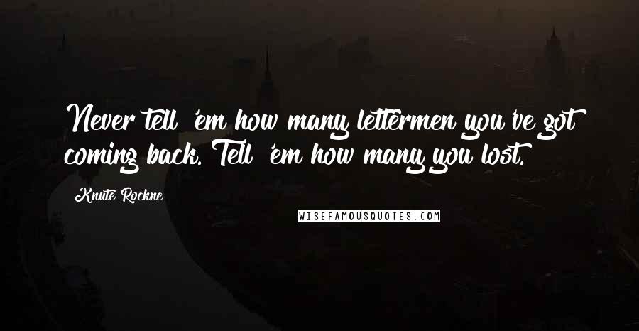 Knute Rockne Quotes: Never tell 'em how many lettermen you've got coming back. Tell 'em how many you lost.