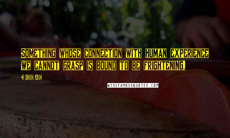 Kobo Abe Quotes: Something whose connection with human experience we cannot grasp is bound to be frightening.