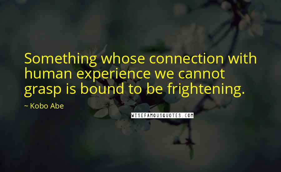 Kobo Abe Quotes: Something whose connection with human experience we cannot grasp is bound to be frightening.