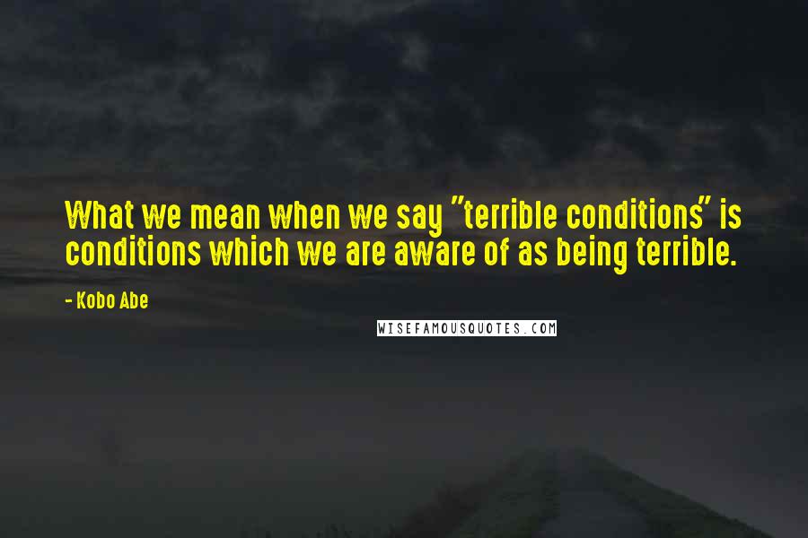 Kobo Abe Quotes: What we mean when we say "terrible conditions" is conditions which we are aware of as being terrible.