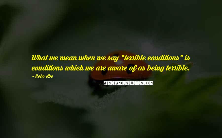 Kobo Abe Quotes: What we mean when we say "terrible conditions" is conditions which we are aware of as being terrible.