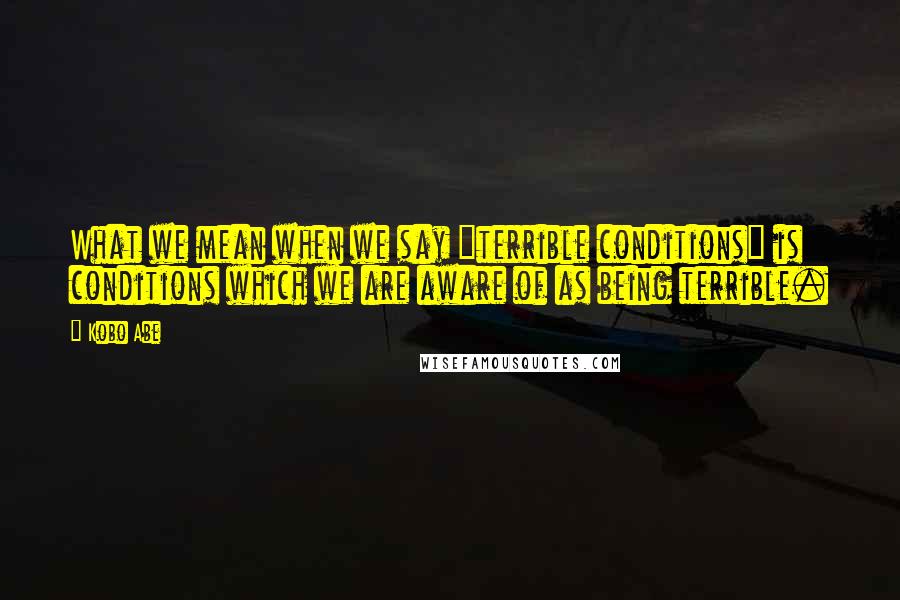 Kobo Abe Quotes: What we mean when we say "terrible conditions" is conditions which we are aware of as being terrible.