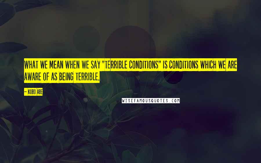Kobo Abe Quotes: What we mean when we say "terrible conditions" is conditions which we are aware of as being terrible.