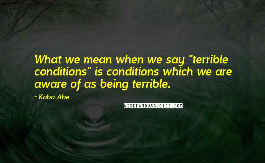 Kobo Abe Quotes: What we mean when we say "terrible conditions" is conditions which we are aware of as being terrible.