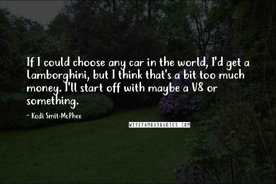 Kodi Smit-McPhee Quotes: If I could choose any car in the world, I'd get a Lamborghini, but I think that's a bit too much money. I'll start off with maybe a V8 or something.